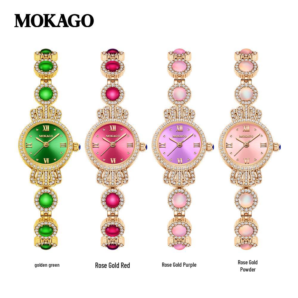 Mokago Women's Quartz Alloy Temperament Watch with Full Diamond Crown and Bracelet - Waterproof Light Luxury