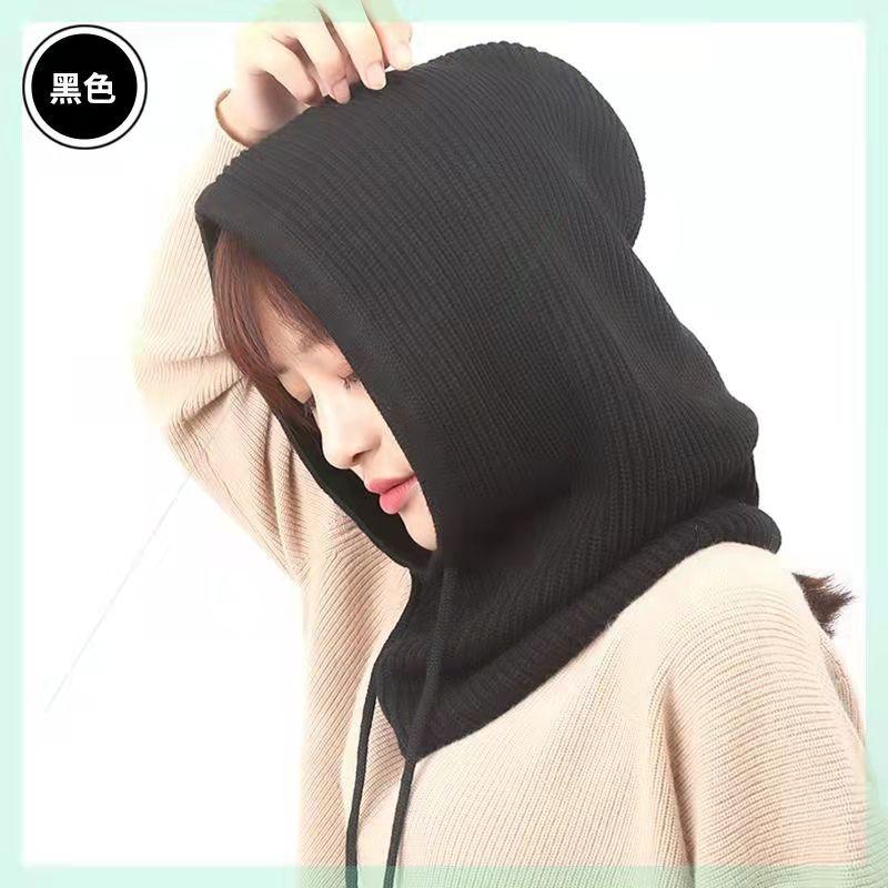 Women Cashmere Wool Hats Bib One Female Winter Thick Knitted Skullies Version Cap Earmuffs Collar Soft Warm Beanies Hooded Scarf