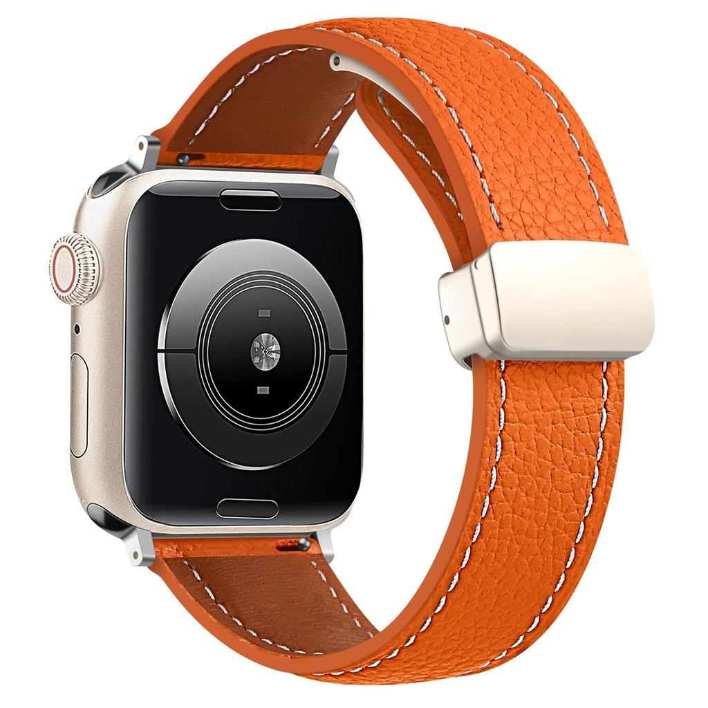 Leather Magnetic Buckle Strap for Apple Watch 7 8 9 45mm 41mm Ultra2 49mm Leather Band for iWatch Series 6 5 4 40mm Bracelet
