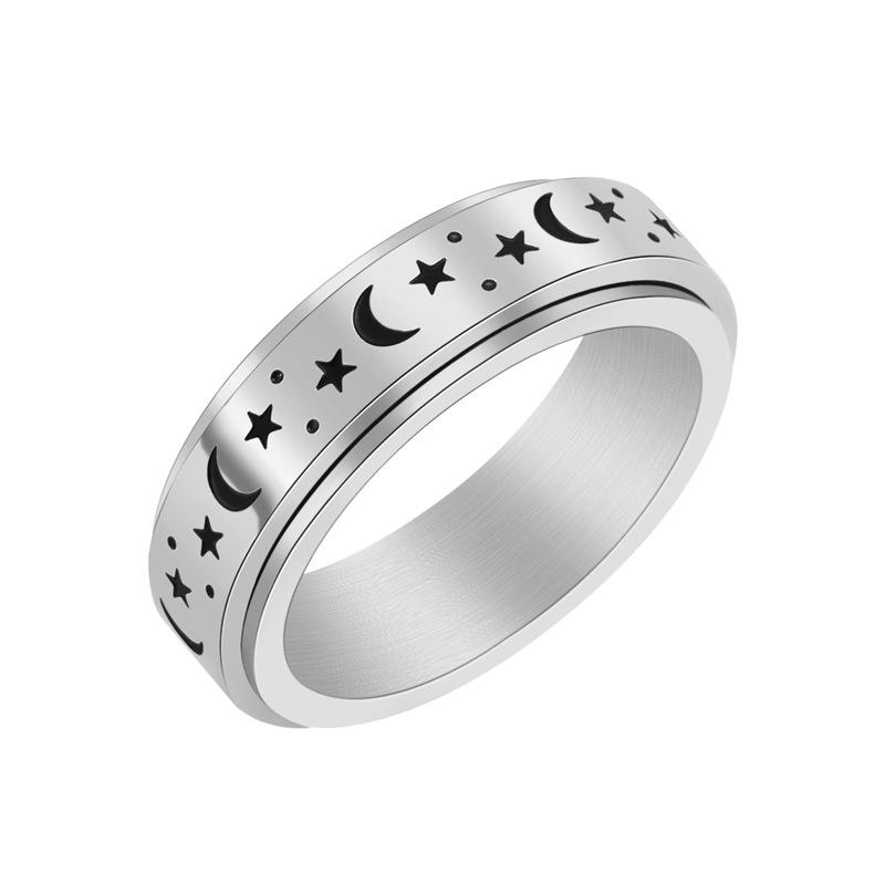 Unisex Rose Gold Star & Moon Rotating Stainless Steel Ring