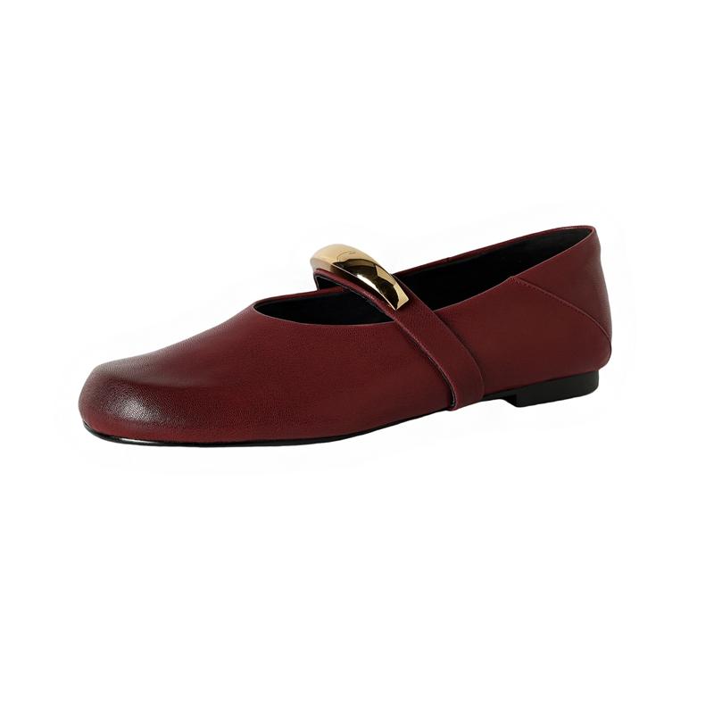 

Fashion Women s new leather sheepskin round head metal accessory belt buckle soft and comfortable low heel retro Mary Jane single shoe 250 вино красного