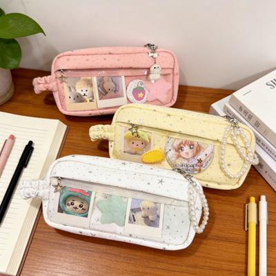 Federmäppchen Sternendesign Extra Große Kapazität Reißverschluss Federtasche mit DIY-Aufbewahrung Transparentes Fenster Schulbedarf