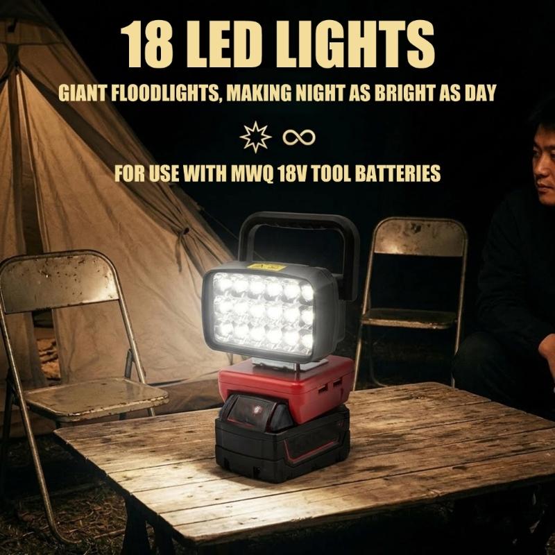 Battery Powered LED Work Light Bar With Double USB Port For MWQ 18V 48-11-1835 Batteries for Camping Mobile Charging