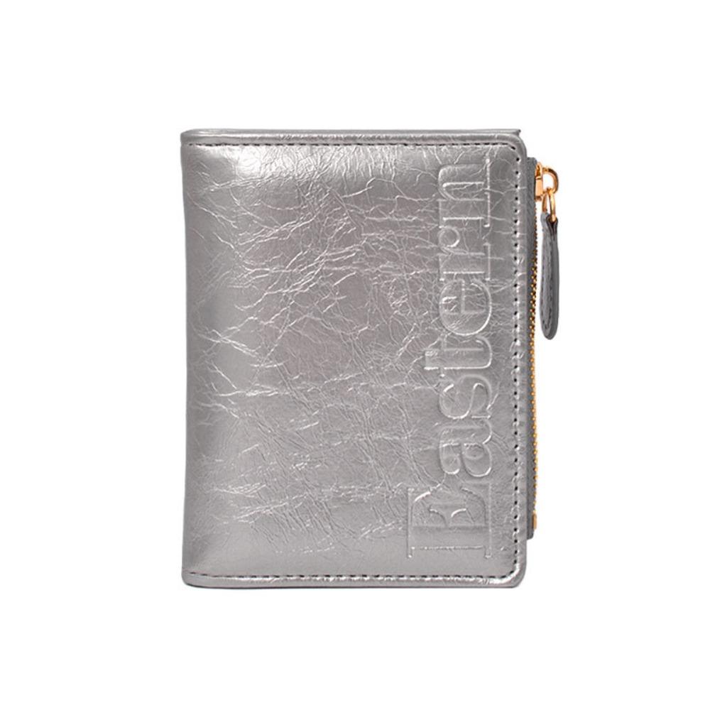 

Ультратонкий складной короткий кошелек-портмоне, складная сумка для карт, ретро держатель для карт из ПУ кожи, для путешествий серебряный