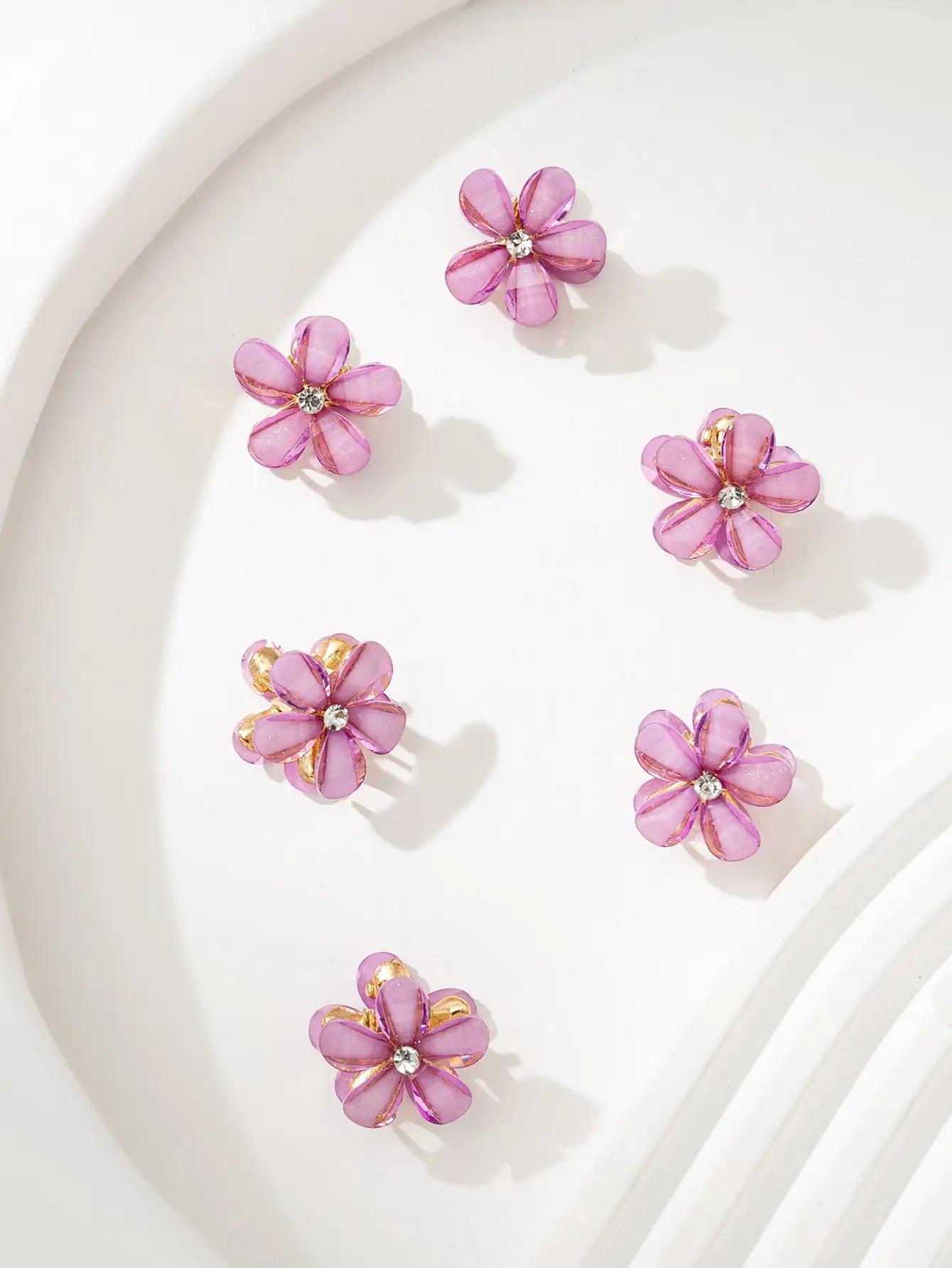 

6/12 шт. Маленькие мультяшные заколки для волос Детские заколки для волос для девочек Цветок Зажим-краб для волос Головной убор Детские аксессуары для волос One Size фиолетовый