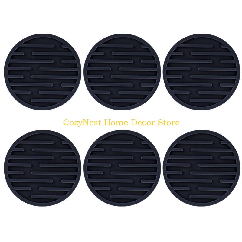 92MF 6Pcs Silicone Coasters Cup Mats Dining Decors Unique Round Drink Mats Silicone Texture Suitable for Household Use