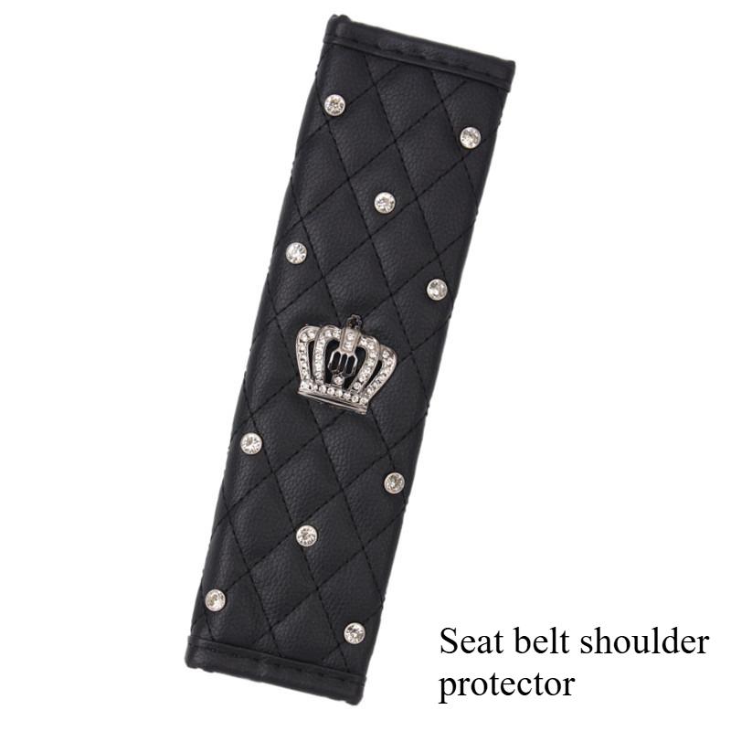 Rhinestone PU Leather Car Interior Decoration Cover Steering Covers Handbrake Gear Shift Lever & Shoulder Protection Cover