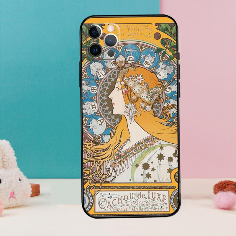 

Alphonse Mucha Art Phone Case For iPhone 16 15 14 13 11 12 Pro Max 12 13 mini XR 15 16 Plus 16e Cover Coque iPhone 11 Pro