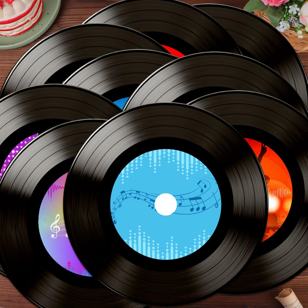 90 Pcs 13 Inch 1950'S Rock And Roll Vinyl Record Paper Placemat Round Disposable Music Coasters For Drinks Classic Vintage Party