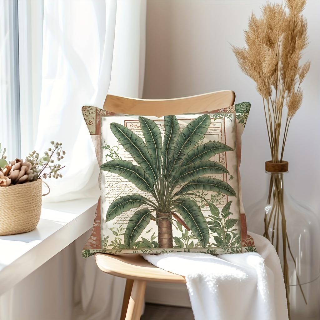 Retro Tropical Plant Leaf Tree Printed Pillowcase Living Room Sofa Chair Cushion Cover Home Room Decoration Polyester Material