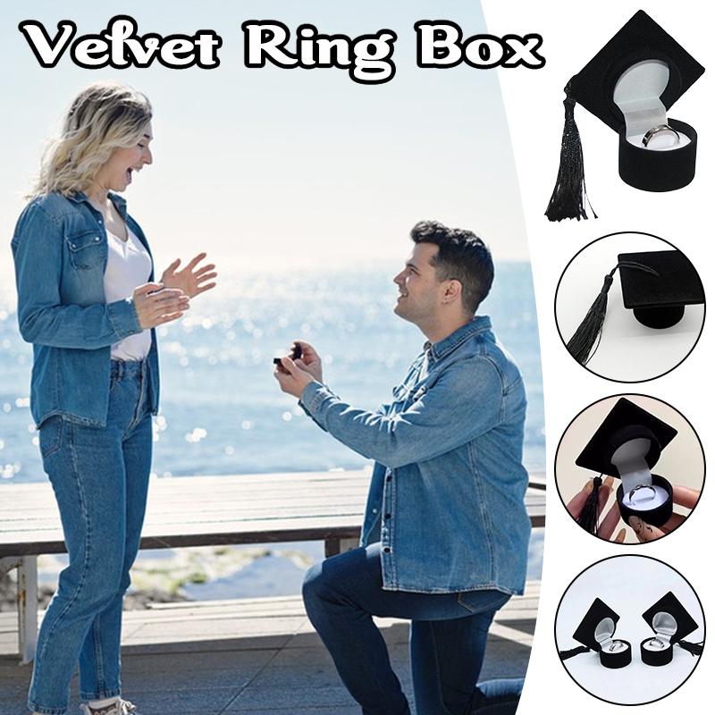 Samt Ringbox Abschluss Bachelorhut Schmuckverpackungsbox Hochzeit Verlobung Ohrringbox Abschlussgeschenk Schmuckorganizer