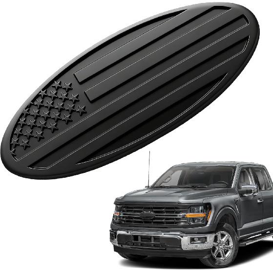 Frontgrill-Emblem für Ford, 9" Aluminium Frontgrill Heckklappen-Abzeichen Amerikanische Flagge Oval Patriotisches Hauben-Label für Ford F150 F250 F350 Edge