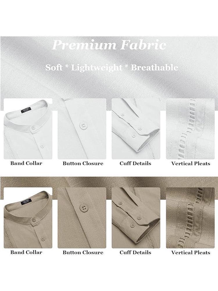 Men's Casual Cotton Linen Stand Collar Shirt - European & American Style for Summer Beach Vacation 2023