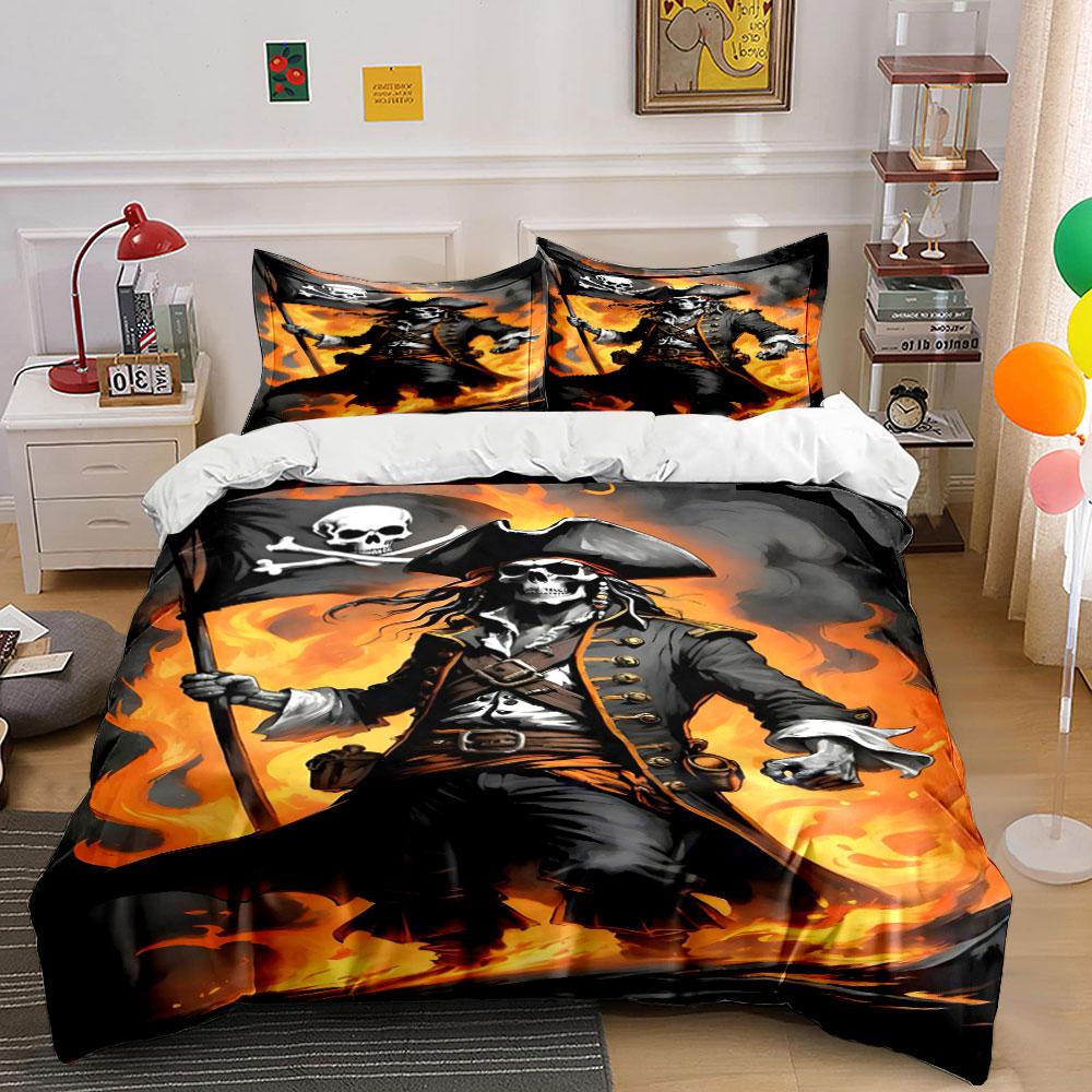 Pirate Amidst Fiery Flames. Bedding Sets Duvet Cover Sets Duvet Covers Pillowcases(1 * Duvet Cover 2 * Pillowcases Without Duvet Insert)