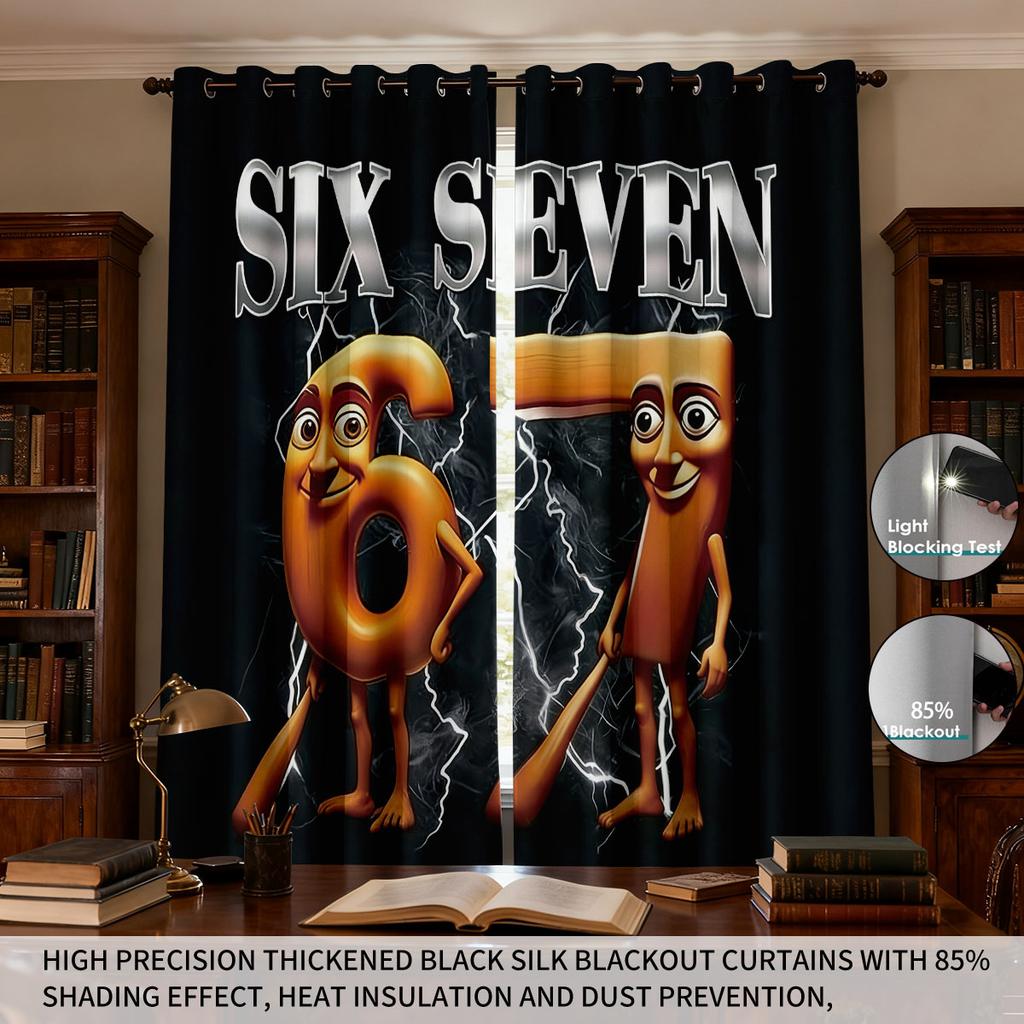2pcs 67 Element Printed Perforated Blackout Curtains With Multiple Sizes Living Room Bedroom Home Decoration Easy To Install