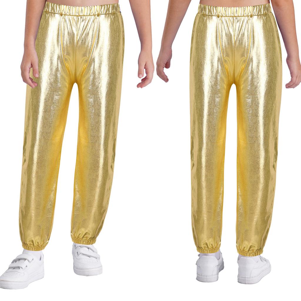 Kinder Mädchen Shiny Metallic Dance Hosen Elastische Hohe Taille Hip Hop Hosen Streetwear Dancewear