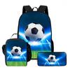 Kids School Backpack Set With Lunch Bag Pencil Case - Football Print Oxford Fabric Ergonomic Design Elementary Students