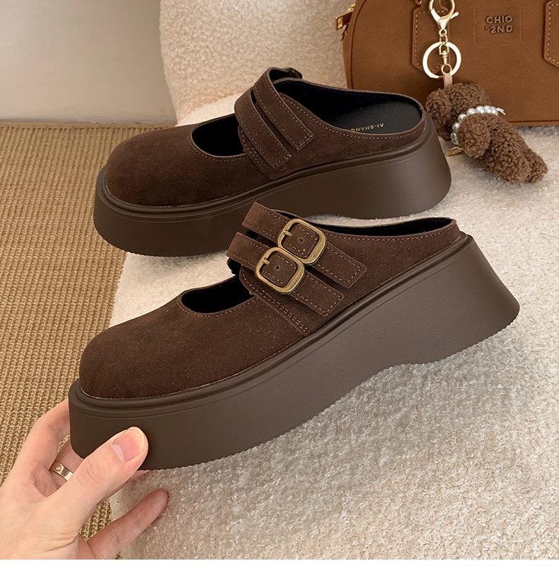 Versatile and Lightweight Retro Thick-bottomed Bag Head Slippers for Women's 2025 New Autumn and Winter Outer Wear To Increase the Height of Mary Jane