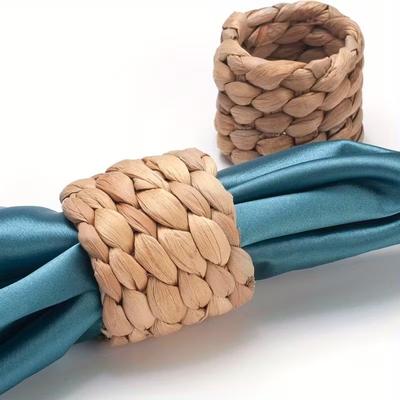 Handmade Rustic Water Hyacinth Napkin Rings, Natural Woven Table Decor for Thanksgiving Weddings Farmhouse Style Napkin Holders