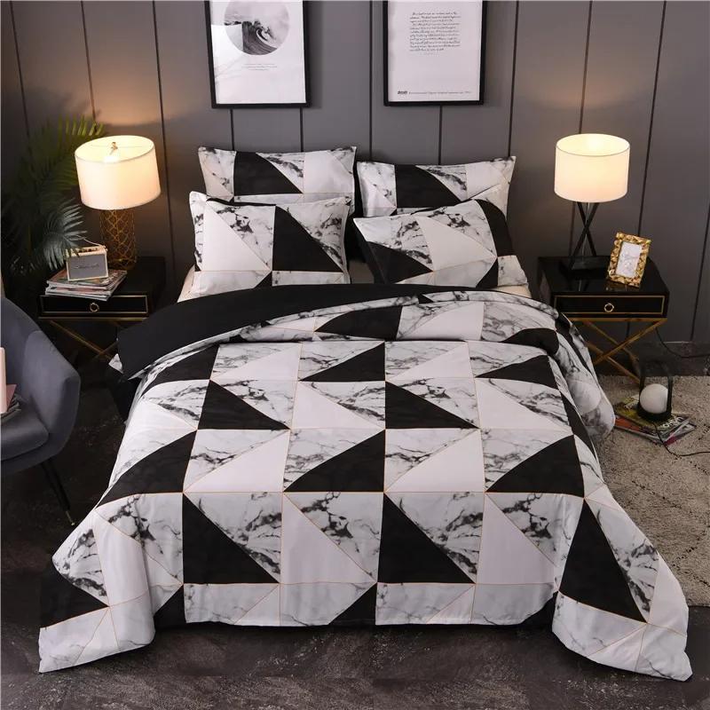 Geometric Marble Duvet Cover Stripe Triangle Bedding Set Luxury Comforter Cover With Pillowcases Twin Full For Adults Kids Decor