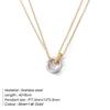 European Style Double Ring Pendant Necklace for Women - 14K Gold Plated Titanium Steel Clavicle Chain