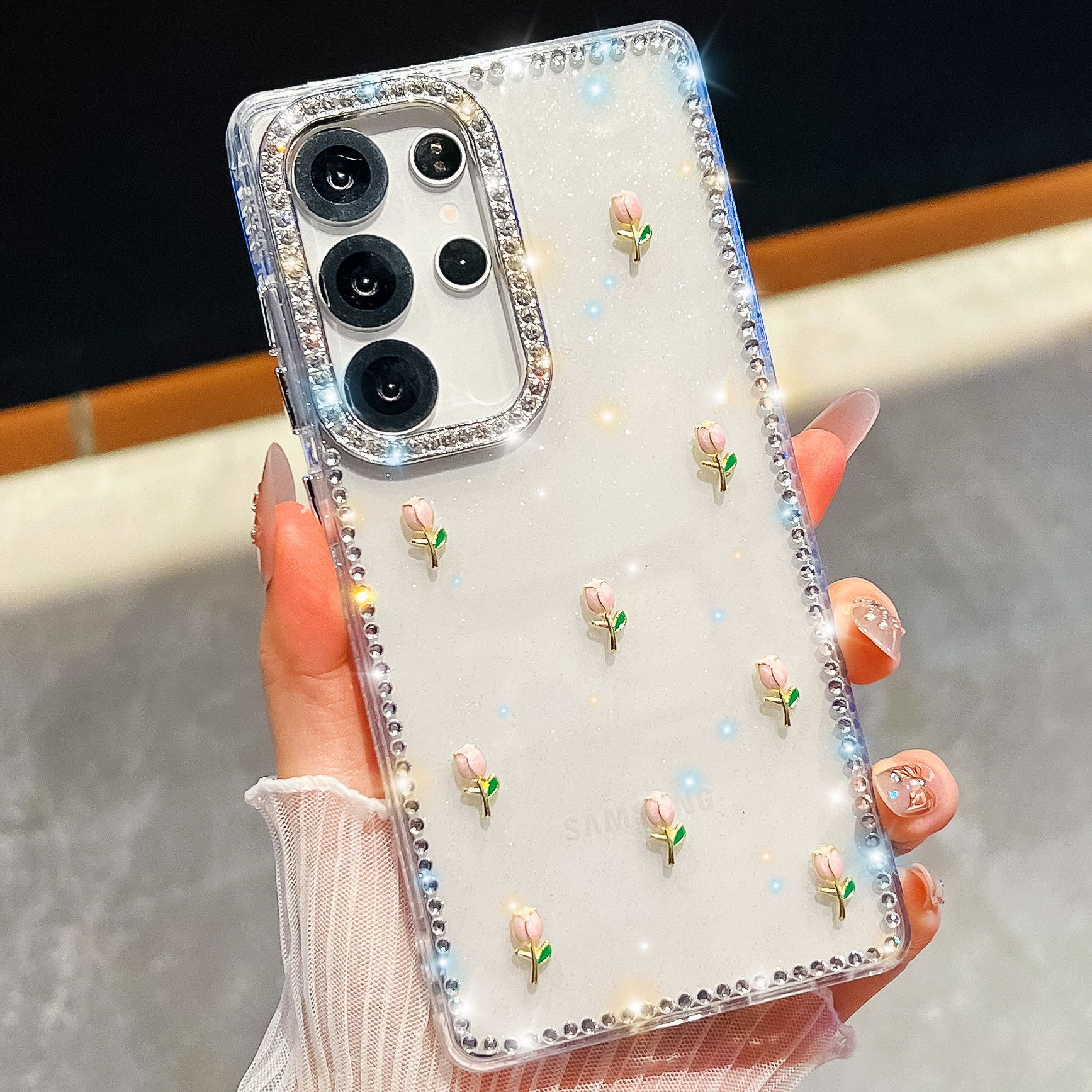 

Чехол для телефона Samsung S25 Ultra Тюльпан A17 Новый Флэш-бриллиант A56 Роскошный Чехол с Флэш-пудрой Galaxy S25
