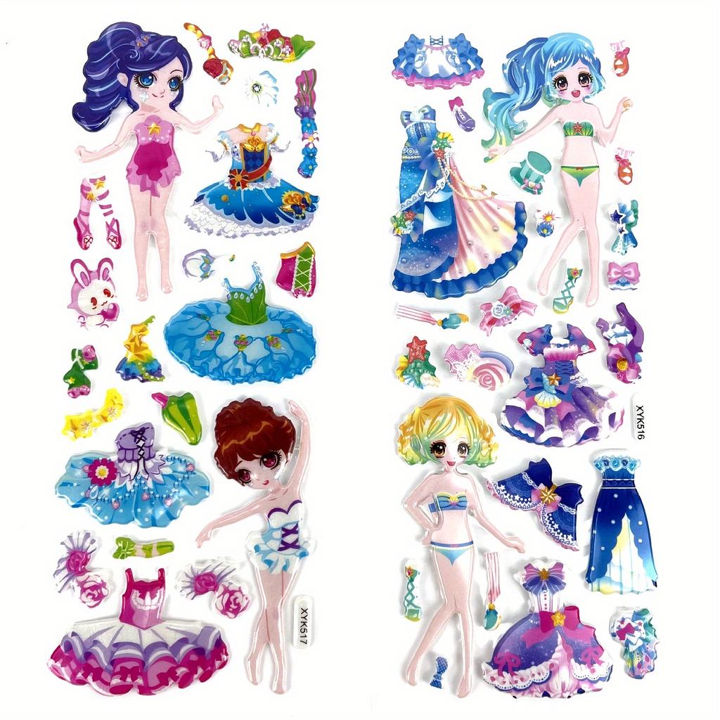 5pcs Girl Dress Up Stickers 3D Mermaids Princess Cute Reusable Puffy Stickers For DIY Craft Birthday Gift ZSY