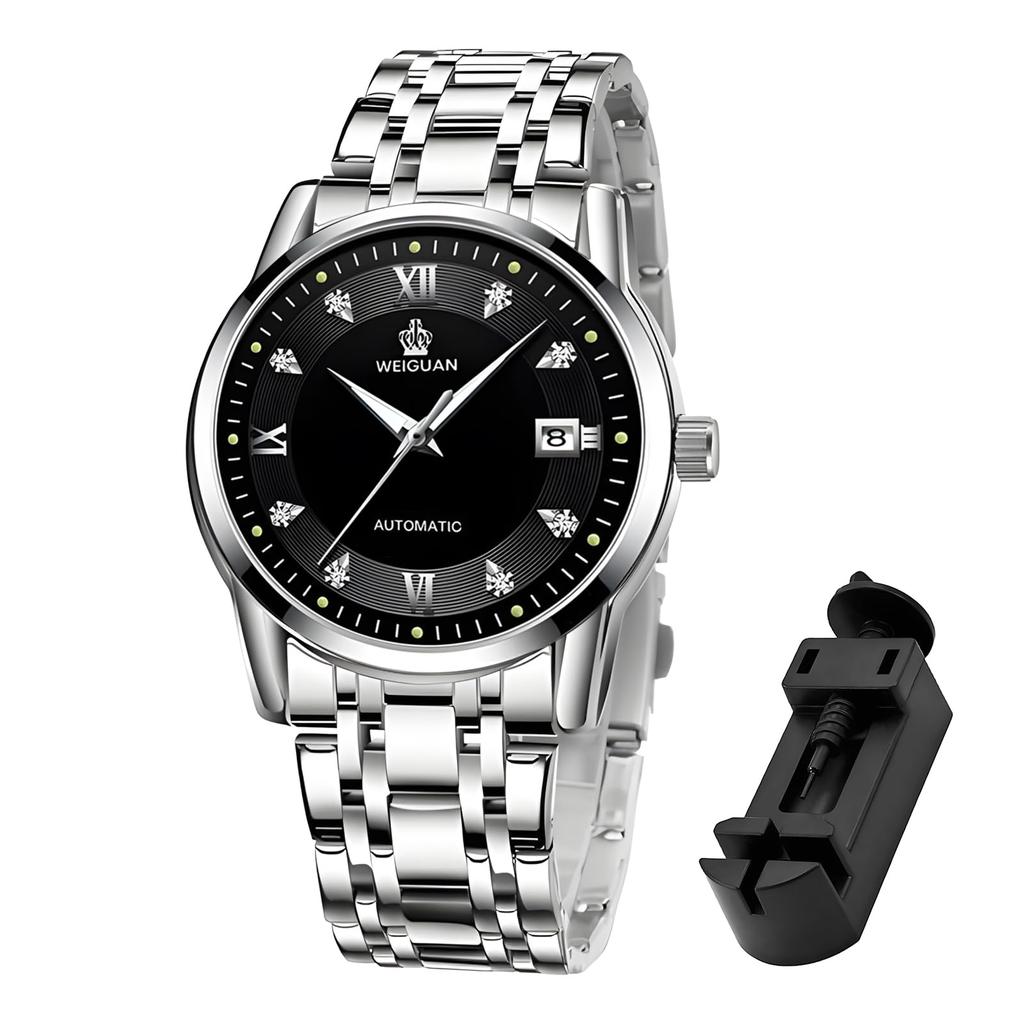 TeamSky Mechanical Automatic Manual Stainless Large Day Gift Silver Band Watch, Men's Watch, Mechanical, Steel, Waterproof, Watch, Steel, Luminous,