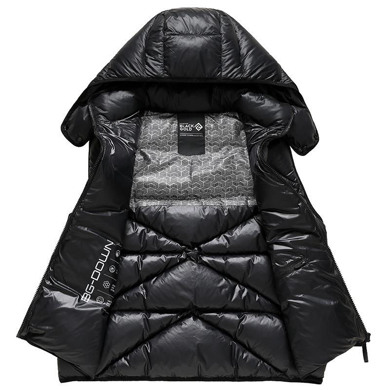 Herbst und Winter Herren und Damen gleicher Stil Schwarz Gold Abnehmbare Kapuze Entendaunenweste Verdickt Mode Warme Weste Trendige Daunenweste