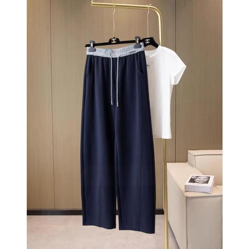 Letter Contrasting Color Waist Banana Pants Fashion Color Matching Lazy Style Loose Sickle Pants Women's Versatile High Waist Drape Casual Pants