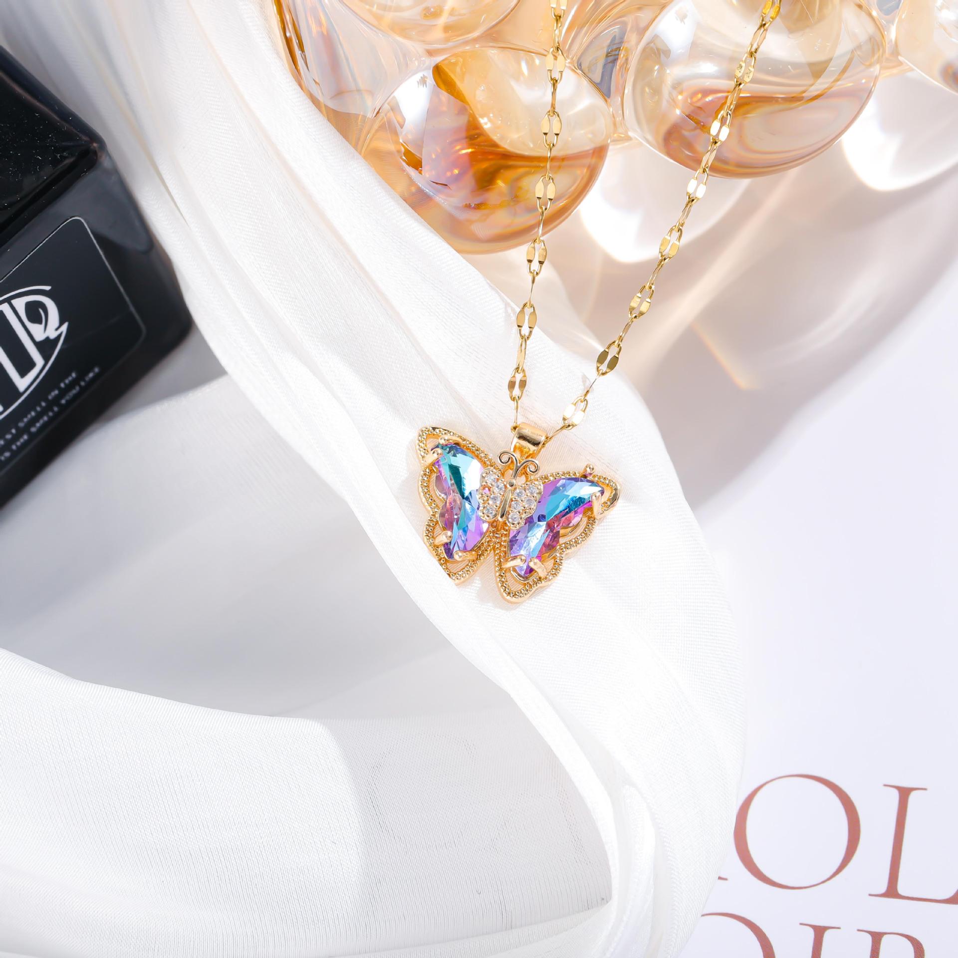 In Stock: Women s Butterfly Zircon Necklace – Fashionable, Simple, and Elegant 6x12 Butterfly