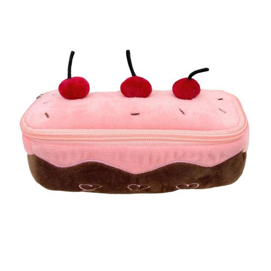 Cherry Cake Plush Pencil Pouch Large Capacity Stationery Case Cute Pen Holder for School Supplies Makeup Brushes