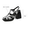 Fashion Summer Sandals Split Leather Women Shoes Square Toe High Heels Sandals for Women Handmade Fashion Roman Shoes Platform Sandals