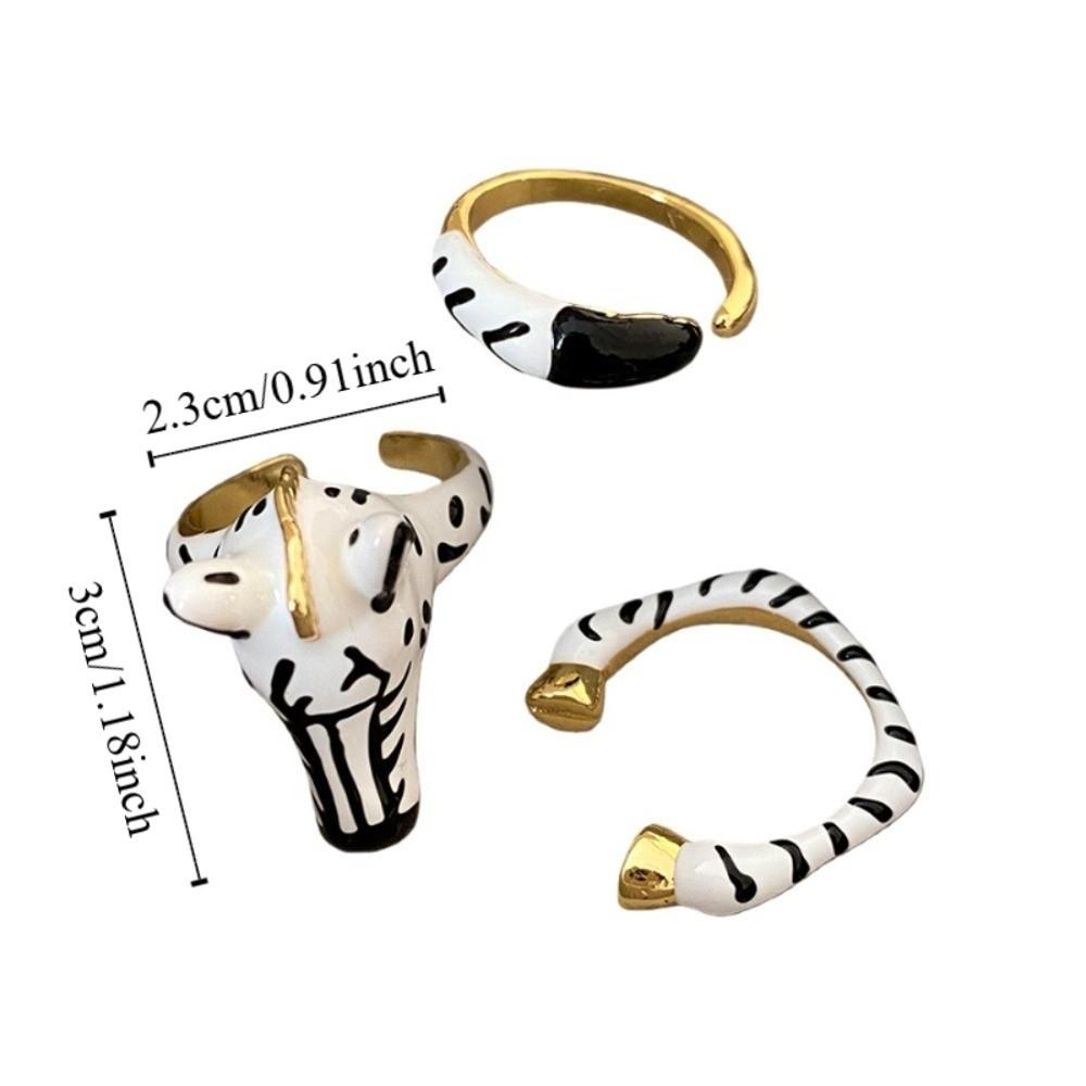 Pony Horse Cartoon Glaze Ring Delicate Opening Finger Ring Aesthetic Animal Horse Ring Set  Lady