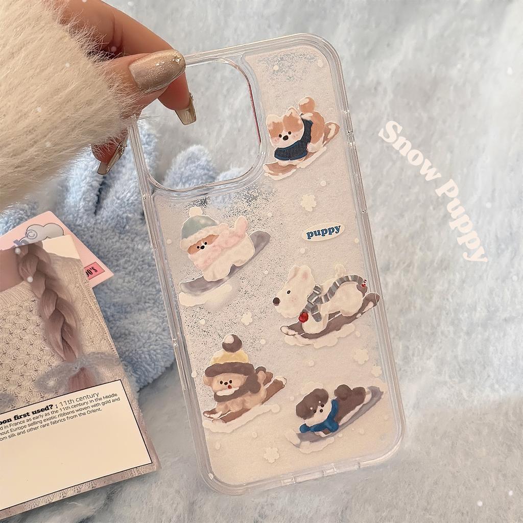 Winter Welpe Geeignet für 16 Apple 15pro Max Handyhülle Iphone14 Schnee Cartoon 13 Treibsand Hart