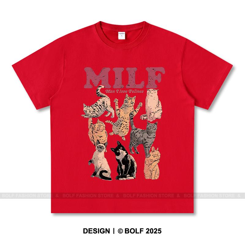 Dámské tričko s potiskem Milf Cat 100% bavlna Nadměrné Vtipná grafická trička pro muže Letní topy Humor Streetwear