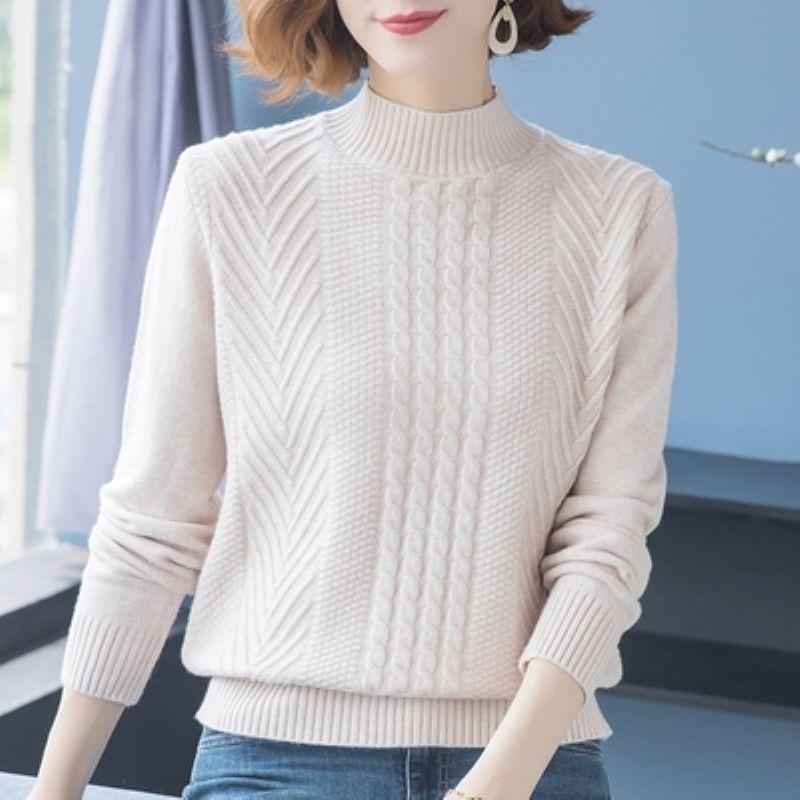 Solid Color Crew Neck Knitted Sweater, Elegant Long Sleeve Pullover Sweater for Fall & Winter, Women's Clothing