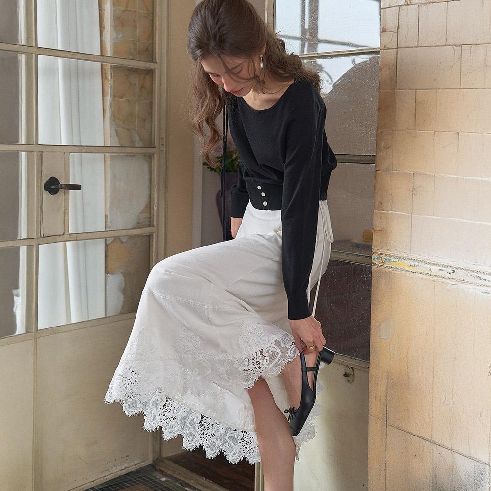 Simpeulleteulo Sr_Lace White Pleat Skirt