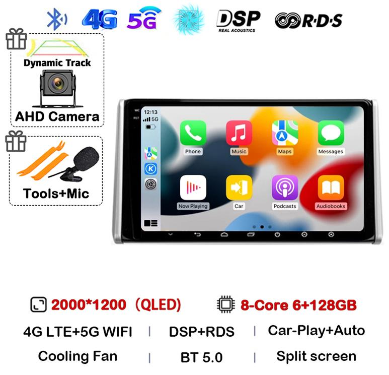 Android 14 Carplay Auto For Toyota RAV4 5 XA50 2018 2019 2020 2021 2022 2025 Multimedia Car Radio Player WIFI+4G DSP 2DIN Stereo