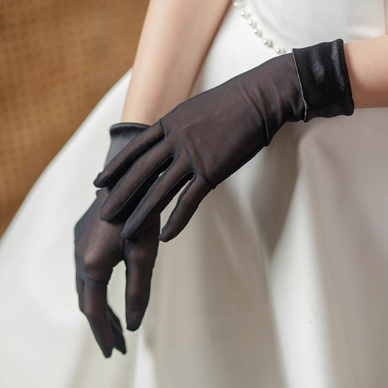 Women Mesh Satin Transparent Thin Bridal Wedding Gloves Elegant Dinner Party Opera Etiquette Accessories Simple Stretch