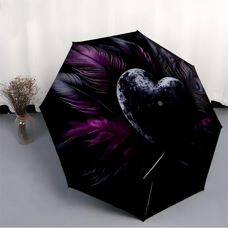 1pc Heart Feathers Automatic Folding Umbrella - Portable Collapsible 8-Rib Umbrella for All Seasons Yy251119183