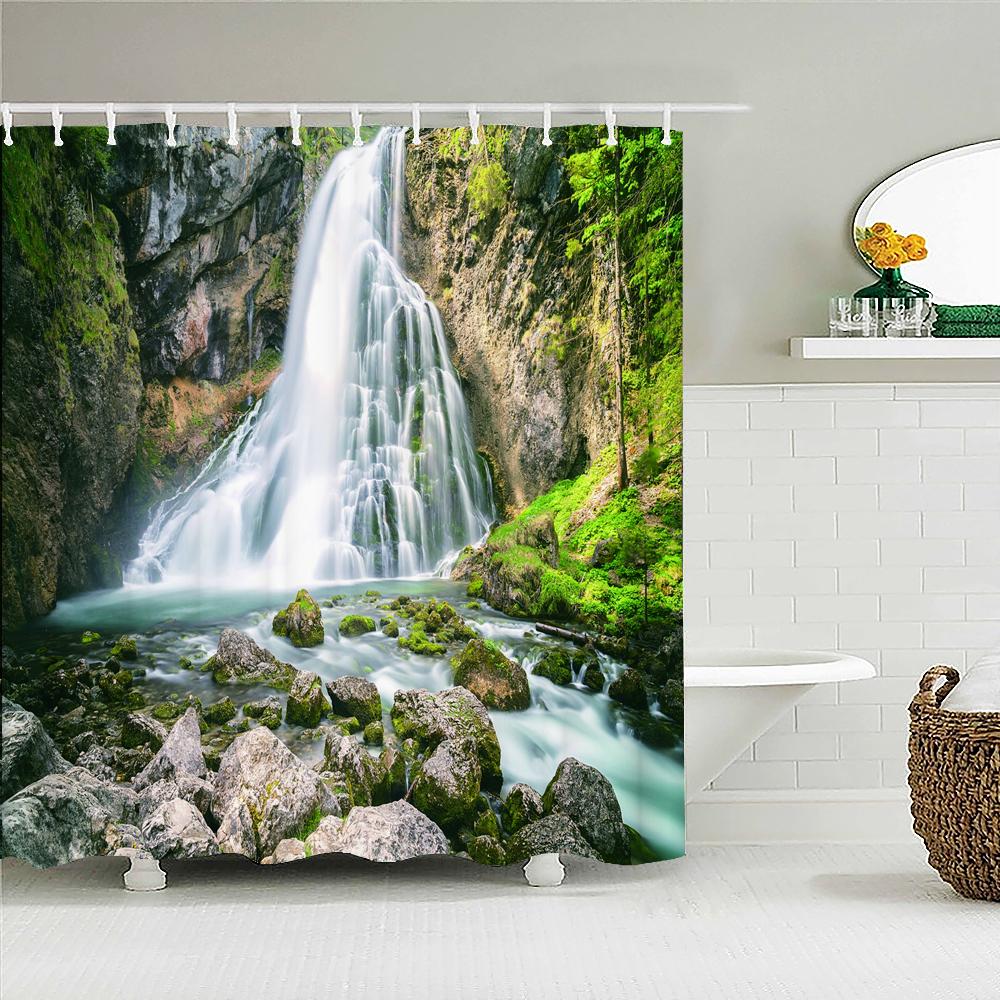 Tropical Rainforest Forest Shower Curtains Bathroom Curtain 3D Natural landscape Fabric Waterproof Bath Curtain with Hooks