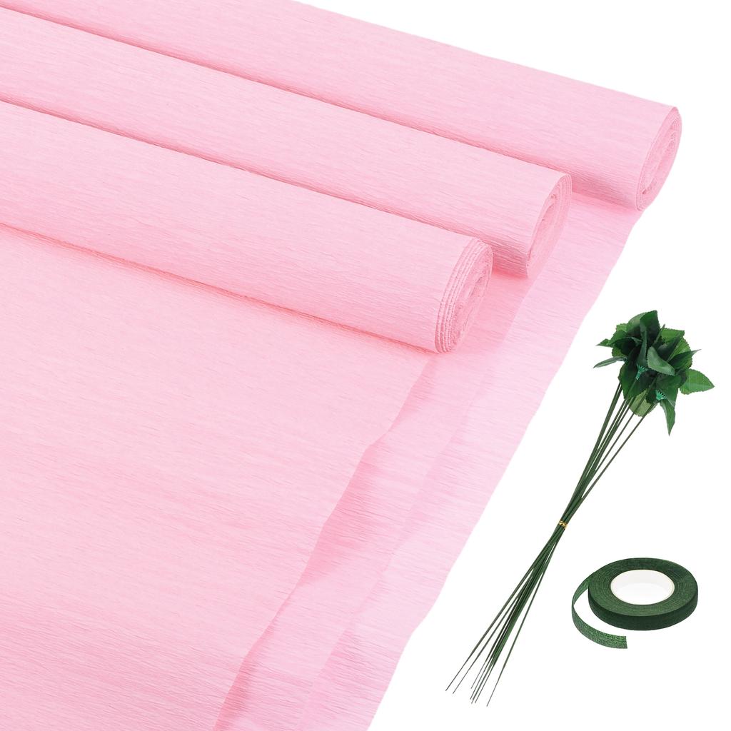 6pcs Crepe Paper Roll with Floral Stem Wire and Green Floral Tapes for Wedding Ceremony Various Large Festivals Decoration
