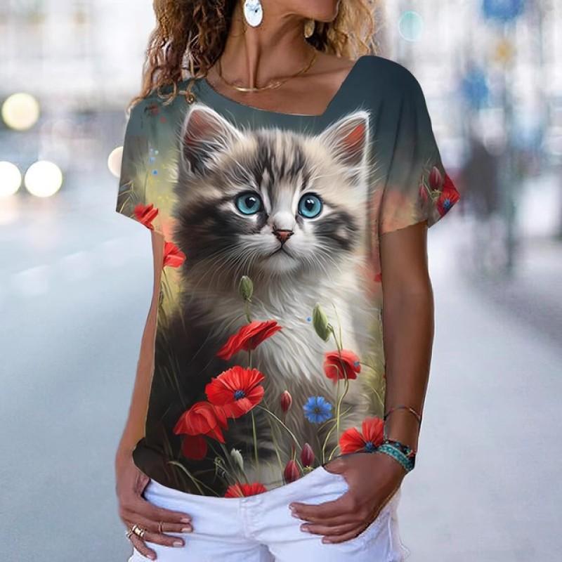 Женская футболка с цифровым 3D принтом «Милый кот» — фото 12