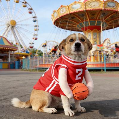 Hund Basketballspieler Kostüm Lustiges Outfit mit 3D Ball Niedliche Haustier Basketball Kleidung für Cosplay Fotoshooting Festliches Kostüm