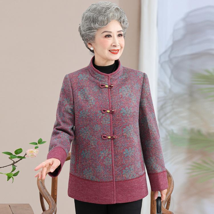 Grandma Coat Autumn and Winter Mother Wear Old Lady Stand-up Collar Top In The Elderly Coat Clothes