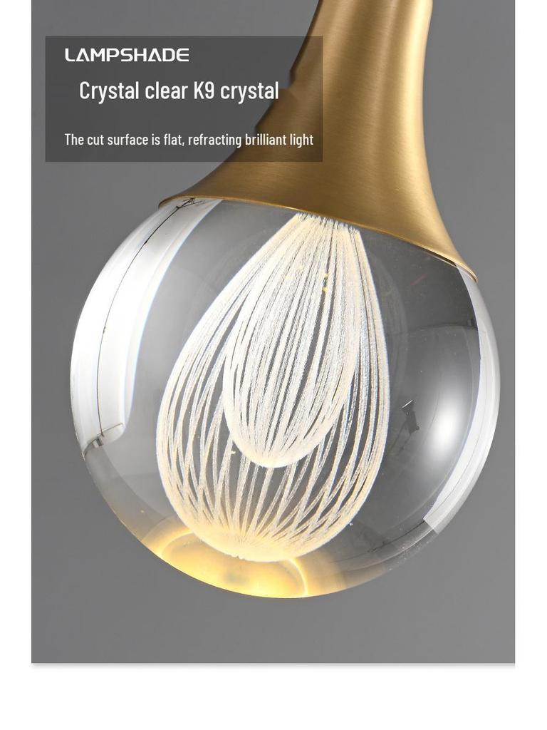 Nordic Crystal Single-Head Pendant Light for Bedroom or Dining Room