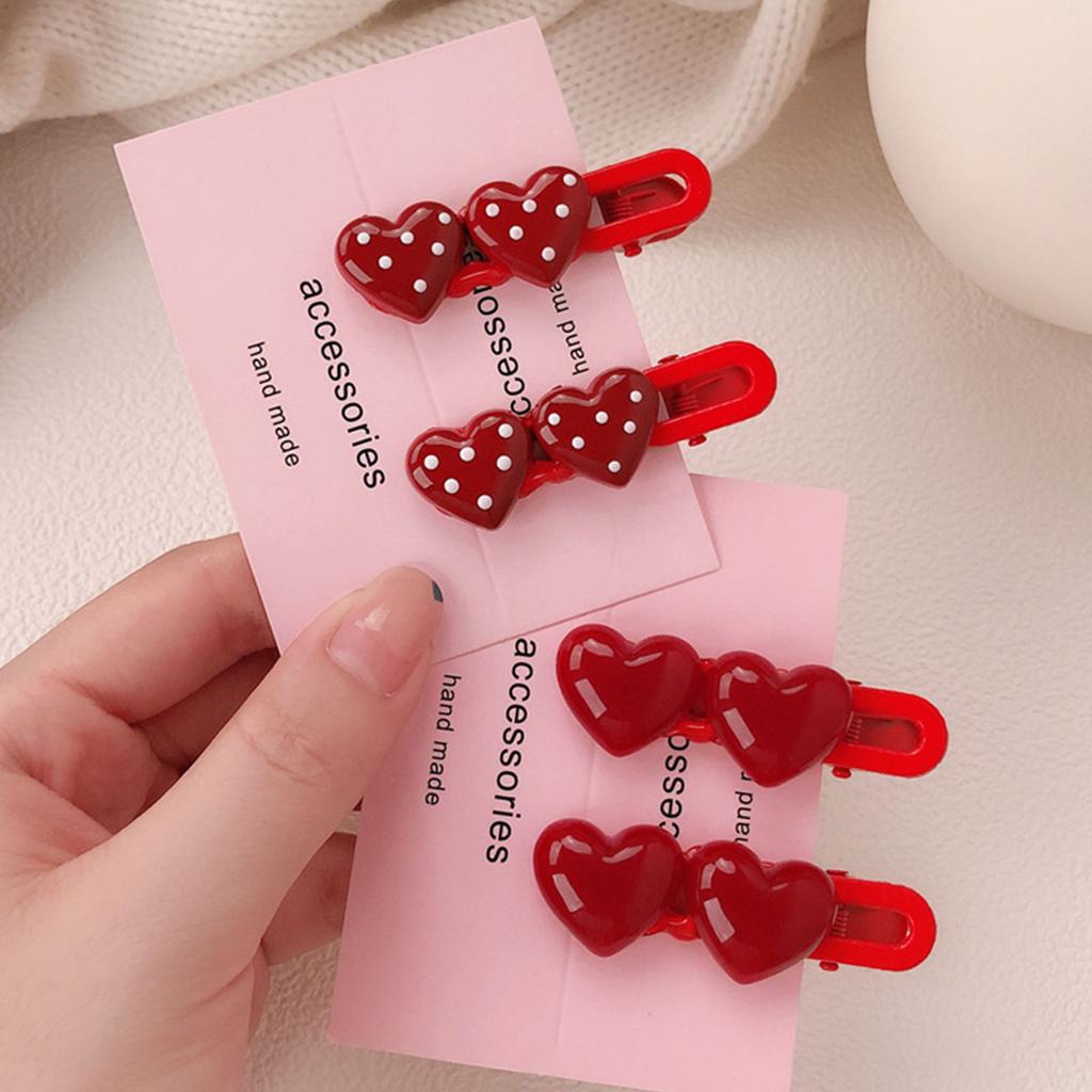 Red Heart Polka Dot Hair Clip Made Of Eco-Friendly ABS Plastic For Everyday And Holiday Use