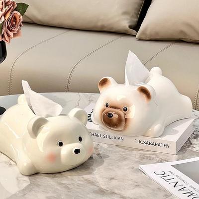 Cute Bear Ceramic Tissue Box Household Coffee Table Tissue Box Kitchen Desktop Tissue Boxes Restaurant Desktop Storage Ornament