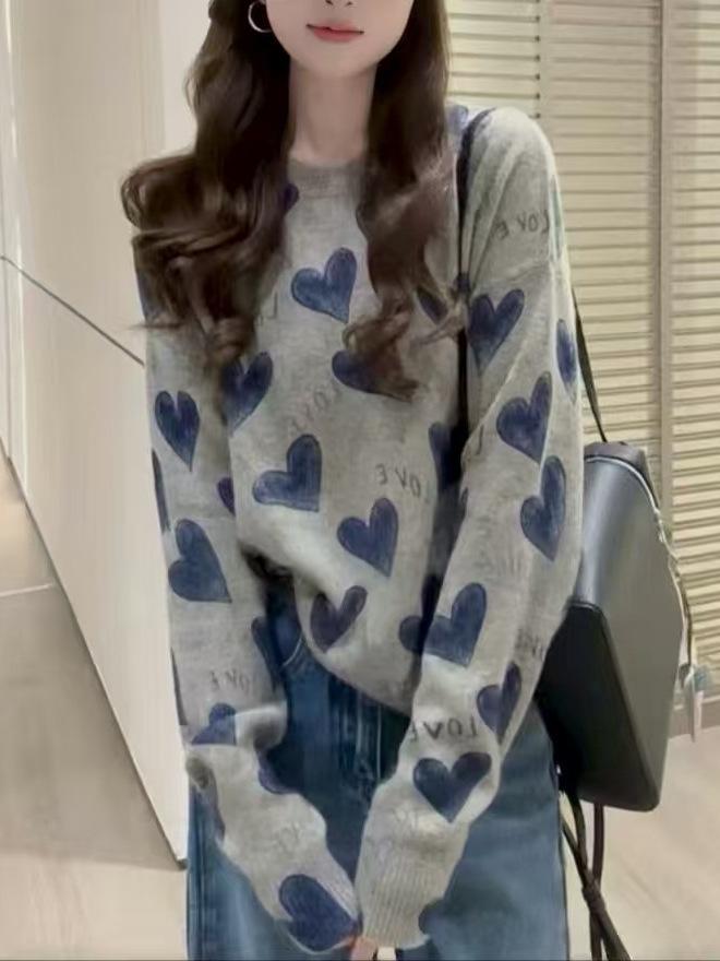European & American Autumn/Winter Korean Style Heart Letter Pullover Sweater - High-End Knitwear Top